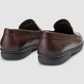 Resim %100 Hakiki Deri Dikiş Detaylı Kahverengi Loafer Ayakkabı Kahverengi 