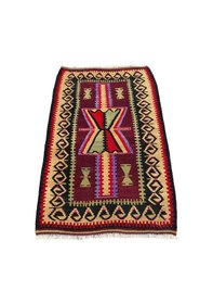 Resim El Dokuma Dekoratif Kök Boya Kilim 78x117 Renkli %100 Yün Küçük Kilim 