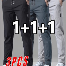 Resim 3 Adet Erkek Hafif İş Casual Düz Paça Pantolon - Elastik Bel İpi, Nefes Alabilen Esnemez Kumaş Ofis, Dış Mekan ve Koşu İçin - Siyah/Orta/Gri 