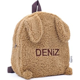 Resim 1'Li [ Istediğiniz Ismi Yazıyoruz ] Tavşan Sütlü Kahve 0-8 Yaş Çocuk Sırt Çantası, Anaokulu-Kreş Ça 