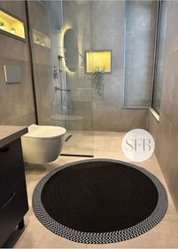 Resim Jüt, Banyo Paspası, Mutfak, Yolluk Halı Kilim, Jüt kilim, Bohem Paspas, İskandinav Halı, Hediyelik, 140 x 140 Siyah 