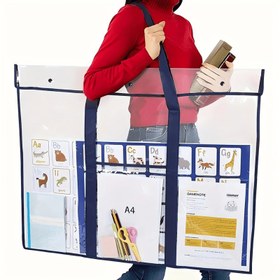 Resim 1 adet PVC Büyük Kapasiteli Çizim Tahtası Çantası/Poster Saklama Çantası, Kalınlaştırılmış Tote Çanta, Çok Fonksiyonlu Taşınabilir Evrak Çantası, Tasarım Malzemeleri Saklama Çantası, Şeffaf Sanat Portfolyo Saklama Çantası, Sanat ve Okul İçin Ofis Malzemeleri 