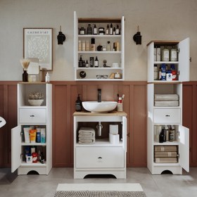 Resim Lavabolu Banyo Dolabı 4lü Set - Aria - 60 CM / Atlas Çam-Beyaz 