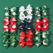 Resim Kızlar için 14 Adet Bayramlık Noel Fiyonk Saç Tokaları - Düz Renk, Polyester Örgü Kumaş, Tatil Kıyafetleri & At Kuyrukları için Mükemmel 
