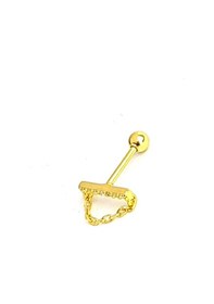Resim Zirkon Taşlı Zincir Detaylı 925ayar Gümüş Üzerine Altın Kaplama Tragus Ve Kıkırdak Piercing Altın 