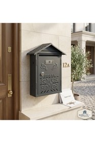 Resim HDF Siyah Çatılı Posta Kutusu Metal Dış Mekan Apartman ve Müstakil Ev Tipi İsimlikli - 31x24x9 cm 