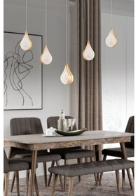 Resim Biana 5'li Sıralı Gold Damla Başlıklı Modern Salon Led Avize Altın 