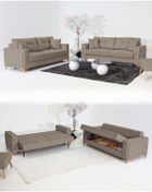 Resim Velura Home & Living Nola Koltuk Takımı 3+3 & Bazalı Yataklı Koltuk & Kanepe - Keten 