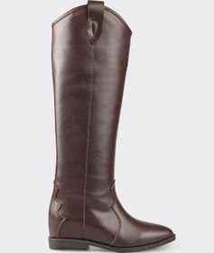 Resim Elle Kahve Deri Kadın Western Çizme 