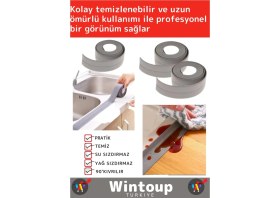 Resim Wintoup Su Sızdırmaz Ekstra Dayanıklı Pvc Yağ Kenar Küf Önleyici 3.2 m Gri İzolasyon Bant 5 Adet 