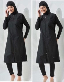 Resim Seamay Allsea 3075 Siyah 2 Li Kollar Lycralı Tam Boy Tesettür Mayo 