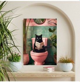 Resim "tuvalette Gazete Okuyan Siyah Kedi Duvar Posteri Eğlenceli Dekoratif Tasarım-çerçevesiz 