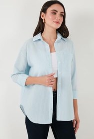 Resim Lela Regular Fit Uzun Kollu Cepli Çizgili Gömlek Bayan GÖMLEK 6772895 