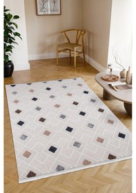 Resim Kaymaz Taban Yıkanabilir Modern Salon Mutfak Oturma Odası Çocuk Odası Halısı 5031 Krem 