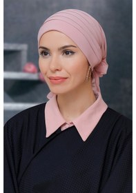 Resim Hürrem Bone Pudra Pratik Hazır Geçmeli Tesettür Bone Sandy Kumaş Pileli Nervü Pudra 