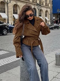 Resim Nerida Camel Süet Kısa Trençkot - XS 