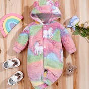 Resim Karanlıkta Parlayan Rahat Unicorn Kapüşonlu Bebek Kıyafeti - Yumuşak Flanel, Uzun Kollu, Gökkuşağı Çizgili Karikatür Baskılı ve 3D Kulaklı, Sonbahar/Kış İçin Mükemmel, Gece Rahatlığı|Fantastik Çocuk Giyim|Peluş Bebek Kıyafeti, Dış Mekan İçin Mükemmel 