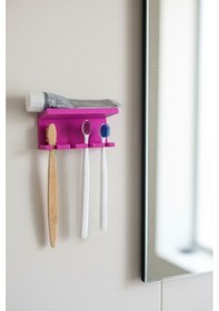 Resim Mor Yapışkanlı Çok Amaçlı Diş Fırçası Asacağı Askılığı Askılık Diş Fırçalık Banyo Organizer 
