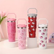 Resim 1 Adet Sanrio Hello Kitty 30oz Paslanmaz Çelik Termos Bardak, Katlanır Saplı, Yeniden Kullanılabilir Vakumlu Seyahat Bardağı, Sıcak/Soğuk İçecekler İçin Uygun, Outdoor, Spor ve Fitness için Çok Fonksiyonlu, Yuvarlak, Sadece Elde Yıkanır, Her Yaş Grubuna Uygundur 