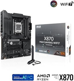 Resim ASUS X870 MAX GAMING WIFI7 AMD X870 AM5 DDR5 8000 HDMI 2xUSB4 3x M2 USB3.2 WiFi 7 + BT AURA RGB 5Gbit LAN ATX 12+2+1 Güç Aşamaları, Çift USB4, 3xM.2 slot, Advanced AI PC-Ready 