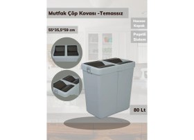 Resim Çöp Kovası Bas Çek Mutfak Banyo Çöp Kutusu Gri 80 Litre 