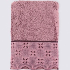 Resim Ecocotton Ella Banyo Havlusu %100 Organik Pamuk Brodeli Pudra 80x150 Cm - Pamuk 