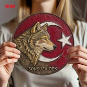 Resim [2D Düz] 1 adet Türk Bayrağı Kurt Başlığı Bileti Yuvarlak Alüminyum Levha - 19.81cm Milliyetçi Duvar Sanatı Kırmızı Ay ve Yıldız Tasarımı ile, Ev, Bar, Cafe veya Garaj Dekoru için Mükemmel, Cafe Dekorasyonu | Milliyetçi Dekor | Dayanıklı Duvar Plaketi, Türk Bayrağı Dekoru 