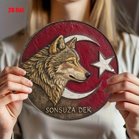 Resim [2D Düz] 1 adet Türk Bayrağı Kurt Başlığı Bileti Yuvarlak Alüminyum Levha - 19.81cm Milliyetçi Duvar Sanatı Kırmızı Ay ve Yıldız Tasarımı ile, Ev, Bar, Cafe veya Garaj Dekoru için Mükemmel, Cafe Dekorasyonu | Milliyetçi Dekor | Dayanıklı Duvar Plaketi, Türk Bayrağı Dekoru 