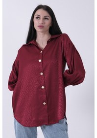 Resim Feminist Bordo Üzeri Desenli Gold Düğme Detaylı Tunik 45951993.04 Bordo 