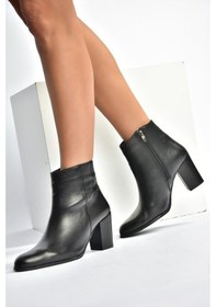 Resim Fox Shoes V398300303 Siyah Hakiki Deri Kalın Topuklu Kadın Bot Siyah-hakiki Deri 