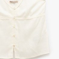 Resim Koton Viskon Düğme Detaylı V Yaka Askılı Crop Pijama Üstü Ekru 5slk90020mw Ekru 