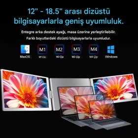Resim Ultrax 16" Ikili Taşınabilir Monitör Çoklu Ekran 1200P Fhd IPS Sabit Notebook Monitör 