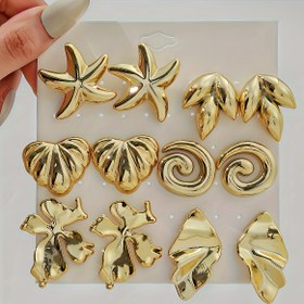 Resim 12 Parça/Set Avrupa ve Amerikan Modası Yaldızlı Kabuk, Dalga Düzensiz Geometrik Altın Kulak Çivisi Seti – Plaj Partileri, İlkbahar Nikahlari Günlük Giyim Tatil Anneler gündönemi Sevgiligunu Hediyesi ile Uygundur 