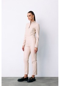 Resim Sateen Yüksek Bel Deri Pantolon - Taş-135286 Taş 