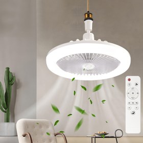 Resim 360 Derece Ayarlanabilir Tavan Vantilatörü Işıkla - Uzaktan Kumanda, Beyaz Plastik, İç Mekan Kullanımı, 110V-240V, Soğutma ve Aydınlatma için Çift Fonksiyonellik, Ev İçi İçin Modern Tasarım, Uzaktan Kontrollü Vantilatör | Çağdaş Aydınlatma | Ayarlanabilir Kanatlar 