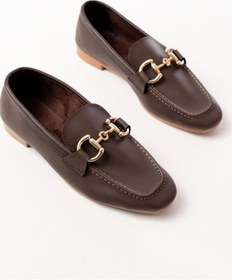 Resim 303 Kahverengi Toka Aksesuarlı Günlük Kadın Babet Beyaz 