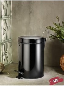 Resim Pedallı Çöp Kovası Tuvalet Wc Fırçası Banyo Çöp Kovası 2'li Banyo Seti Siyah 5 Litre 