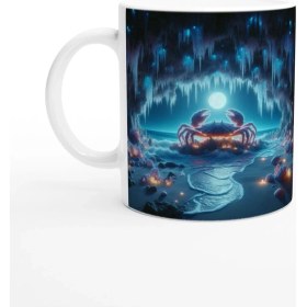 Resim Yengeç Burcu Baskılı Kahve Kupası - Elementsel Doğa Krallığı Temalı Vs1 