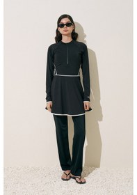 Resim Manuka Biye Detaylı Tesettür Elbise Siyah Siyah 
