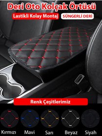 Resim Genel Markalar Fiat Egea Deri Oto Kolçak Kılıfı Örtüsü Capitone Süngerli kırmızı Nakışlı- 