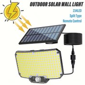 Resim 1 adet Süper parlak 234LED güneş enerjili ışık, kızılötesi sensör sokak lambası, modern dekoratif duvar lambası, IP44, çoklu anahtar modu, uzaktan kumanda ile, avlu, balkon, bahçe, garaj, sokak, ev girişi vb. için uygun 