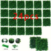 Resim 24 Adet Suni Buxus Panel, UV Korumalı Sahte Çit Duvar Matları, İç ve Dış Mekan Gizlilik Çiti, Ev ve Bahçe Dekoru, Balkon Bahçe Duvarı, Paskalya Parti Duvar Süslemesi - Plastik Malzeme (25.4cm x 25.4cm) 