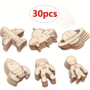 Resim 30 Adet Yaratıcı Ahşap Uzaylı Uçakları Boyama Seti - Bilim Kurgu Partisi Süslemeleri ve Benzersiz Hediye Malzemeleri için Dış Uzay Gezegenleri 