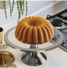 Resim Gümüş Yuvarlak Kek, Kurabiye Ve Ayaklı Pasta Standı 