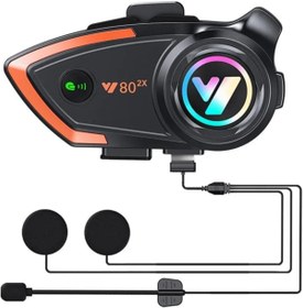 Resim Hepta Collection Y80-2X Motosiklet İntercom 2 Kişilik Bağlantı RGB Işıklı Bluetooth Kulaklık Seti Su Geçirmez 