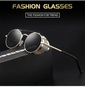 Resim Oldfriend Erkek Ve Kadın İçin Buhar Punk Yuvarlak Metal Gözlük, Gümüş Mavili Ultra Hafif Demir Çerçeve Açık Füme 