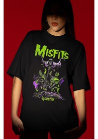 Resim Misfits Rock Metal Müzik Grubu Ön Baskılı Unisex Oversize Tişört Siyah 