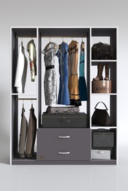 Resim Kenzlife Giysi Dolabı Orhan 175*120*40 Gri Gardırop 2 Çekmeceli 