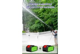 Resim Çift Akülü Şarjlı Yüksek Basınçlı Oto Araba Araç Bahçe Klima Pencere Yıkama Sulama Ilaçlama Tabanca 