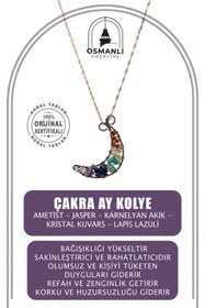 Resim OSMANLI DOĞAL TAŞ Çakra Gümüş Ay Kolye Ametist, Jasper, Karnelyan Akik, Kristal Kuvars, Lapis Lazuli 
